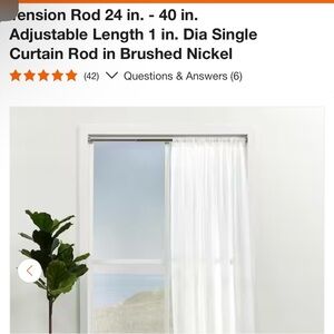 Tension Rod Brushed Nickel Curtain Rod 24” - 40” NEW